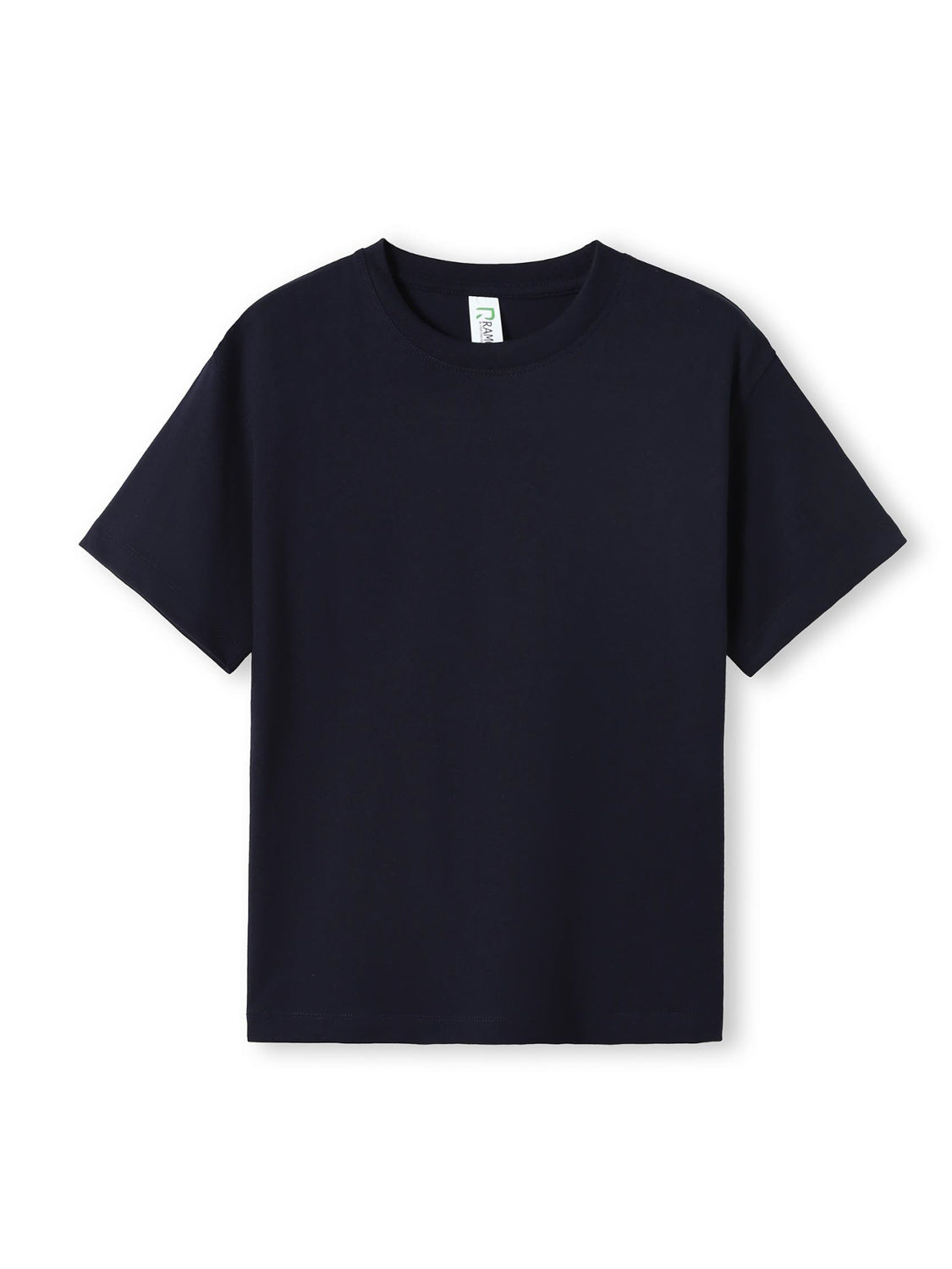 Ramo - A plain navy blue short-sleeve kids' cotton t-shirt with a crew neck and a regular fit.