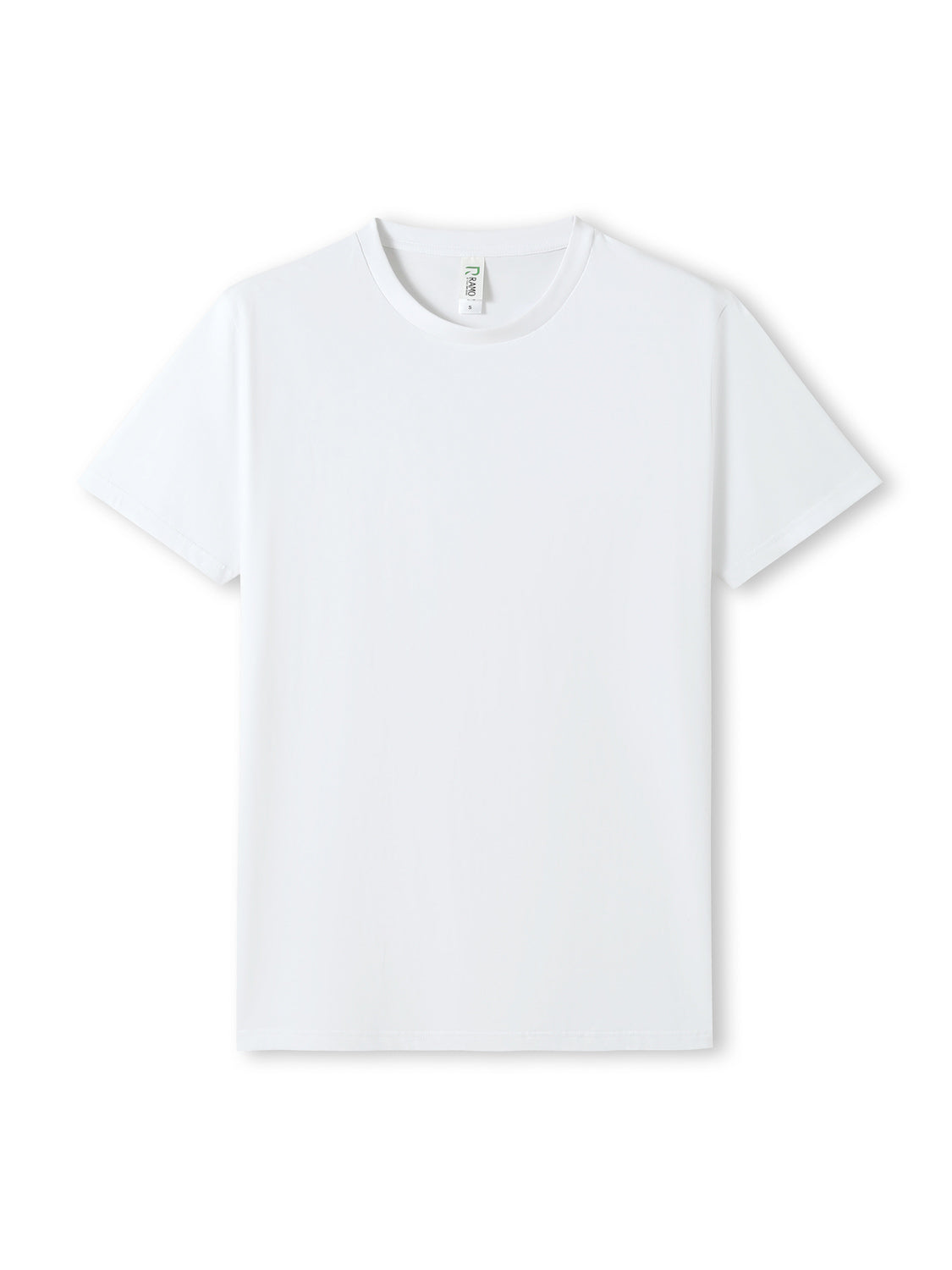 Ramo - A plain white, short-sleeved crew neck t-shirt for men shown against a white background.