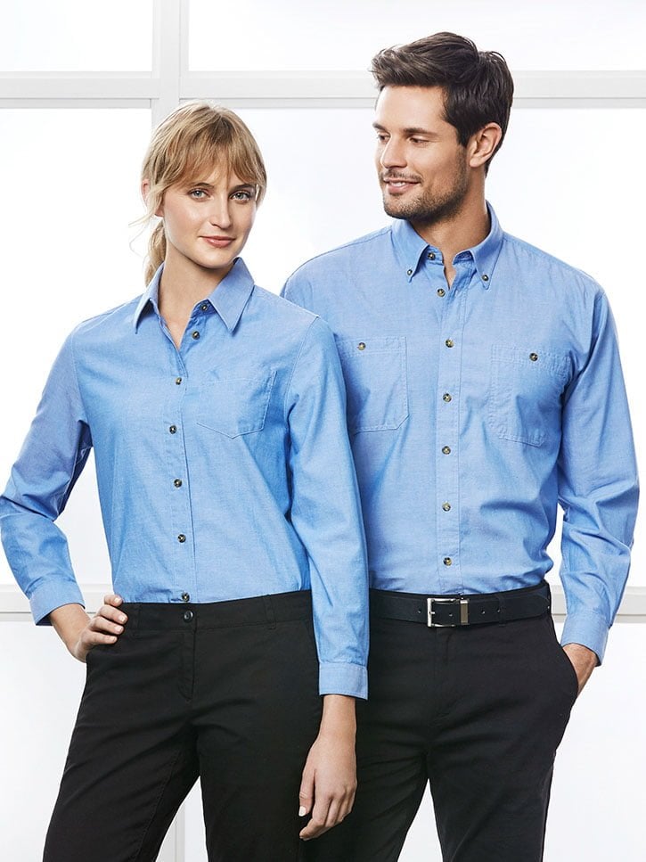 Mens Wrinkle Free Chambray Long Sleeve Shirt