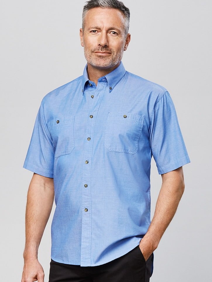 Mens Wrinkle Free Chambray Short Sleeve Shirt