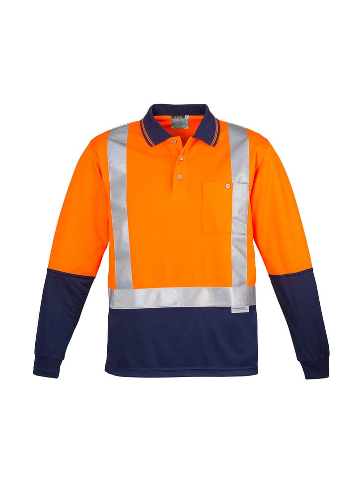 Mens Hi Vis Spliced Long Sleeve Polo - Shoulder Taped