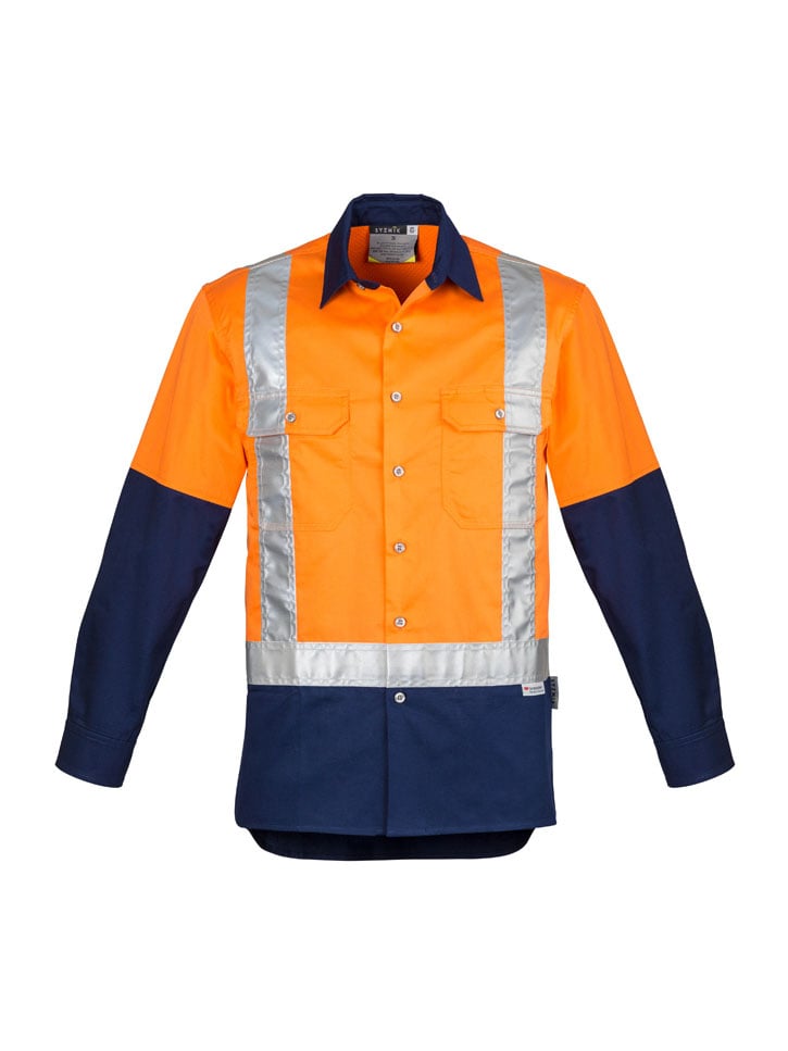 Mens Hi Vis Spliced Industrial Shirt - Shoulder Taped