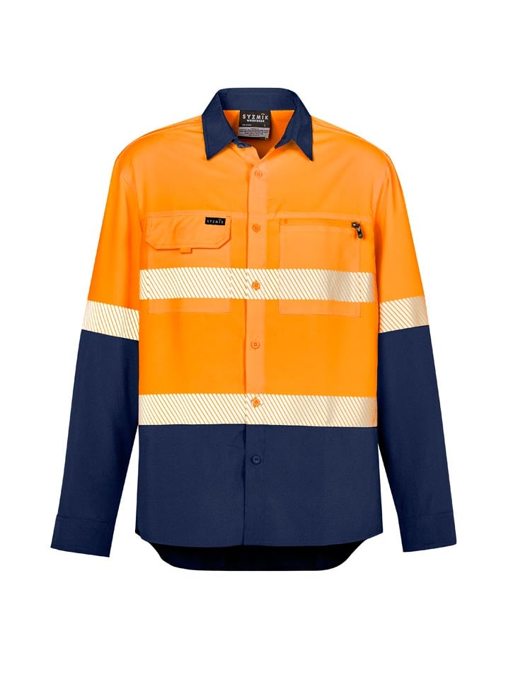 Mens Hi Vis Outdoor Segmented Tape Long Sleeve Shirt