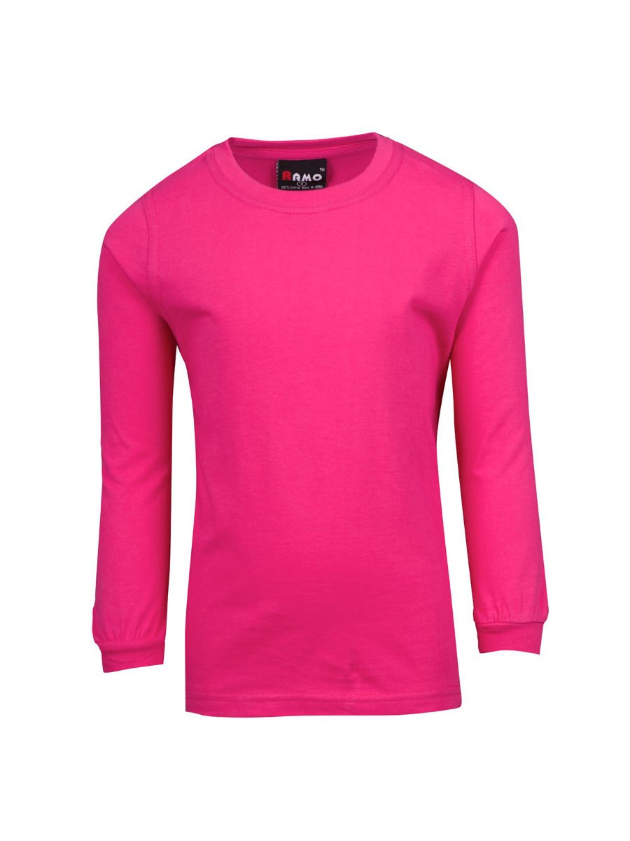 Ramo - Kids long sleeve bright pink crew neck t-shirt.