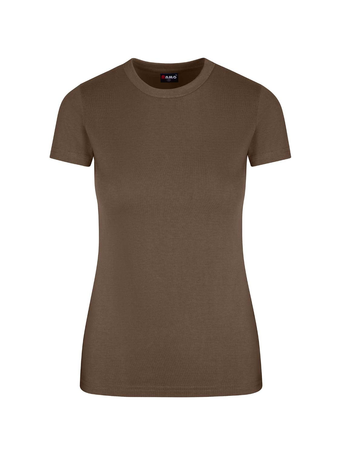 Ramo - Ladies slim fit brown t-shirt with a crew neck.