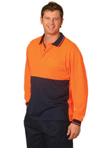 Mens Hi-Vis Long Sleeve Micro-Mesh Safety Polo