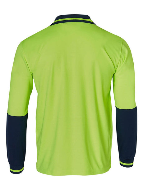 Mens Hi-Vis Long Sleeve Cotton Back Safety Polo