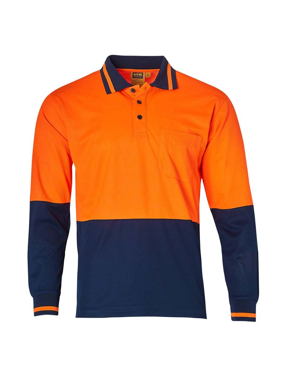 Mens Hi-Vis Long Sleeve Cotton Back Safety Polo