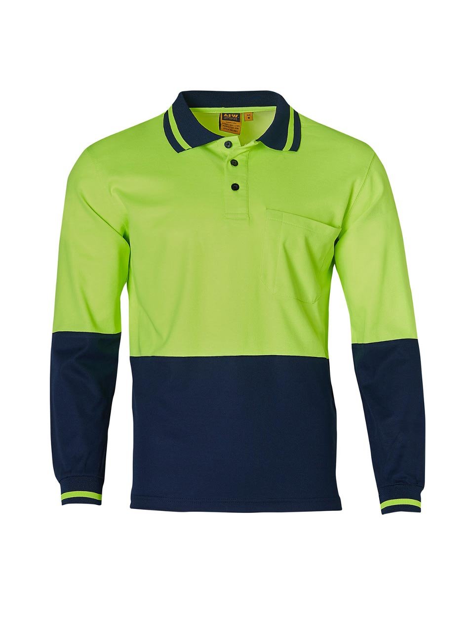 Mens Hi-Vis Long Sleeve Cotton Back Safety Polo