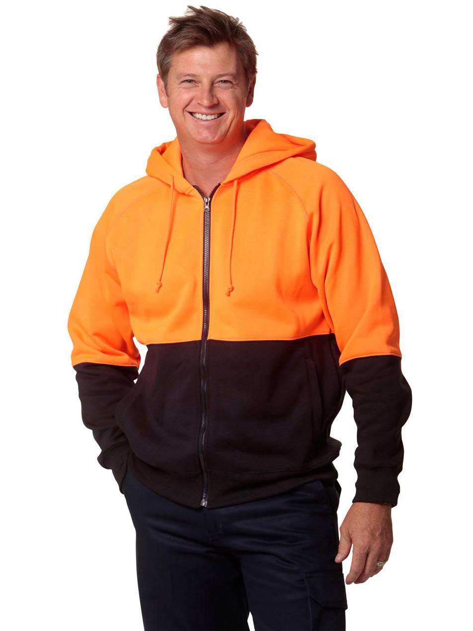 Mens Hi-Vis Two Tone Full Zip Fleece Hoodie