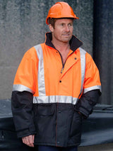 Mens Hi-Vis Two Tone Rain Proof Jacket With Quilt Lining