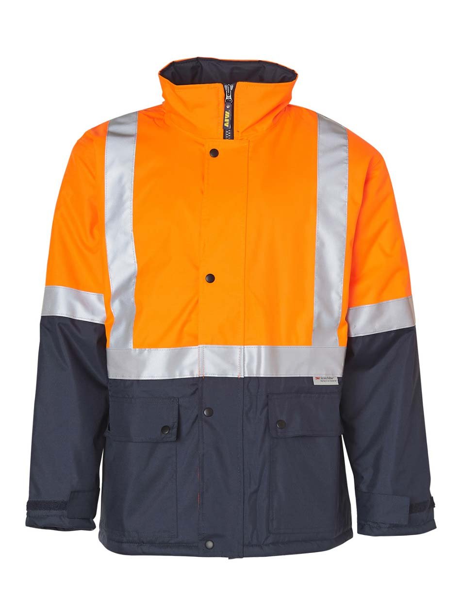 Mens Hi-Vis Two Tone Rain Proof Jacket With Quilt Lining