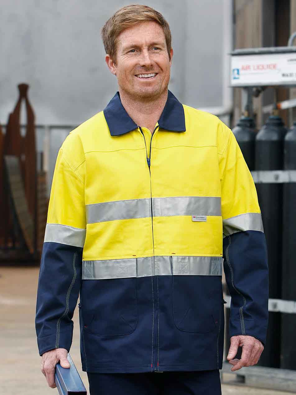 Mens Hi-Vis Cotton Jacket With Reflective Taping