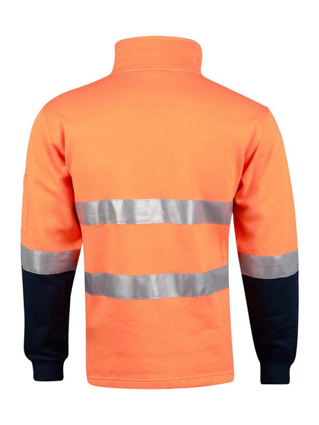 Mens Hi-Vis Two Tone Cotton Fleecy Sweat With Reflective Taping