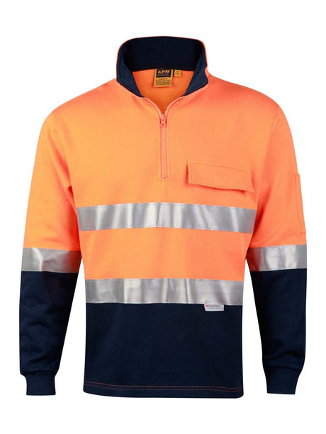 Mens Hi-Vis Two Tone Cotton Fleecy Sweat With Reflective Taping