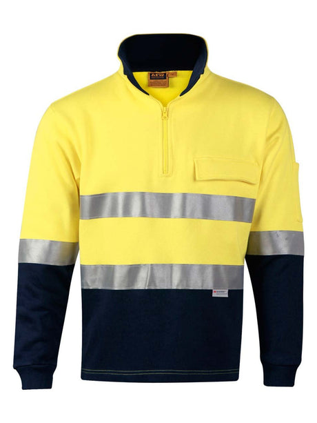 Mens Hi-Vis Two Tone Cotton Fleecy Sweat With Reflective Taping