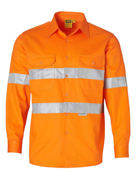 Unisex Hi-Vis Cotton Drill Long Sleeve Shirt With Taping