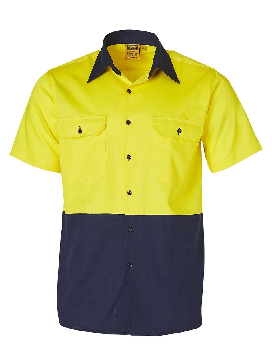 Mens Hi-Vis Cotton Drill Short Sleeve Shirt