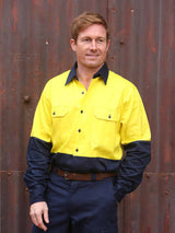 Mens Hi-Vis Cotton Drill Long Sleeve Shirt