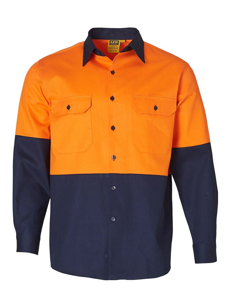 Mens Hi-Vis Cotton Drill Long Sleeve Shirt