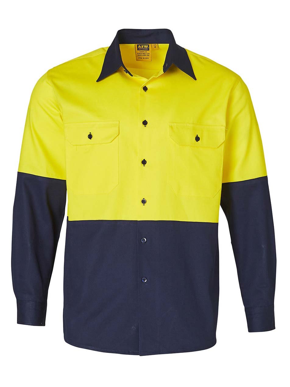 Mens Hi-Vis Cotton Drill Long Sleeve Shirt