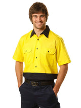 Mens Hi-Vis Cotton Twill Short Sleeve Shirt