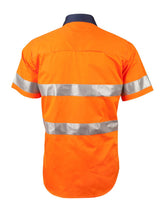 Mens Hi-Vis Cotton Twill Short Sleeve Shirt With Taping