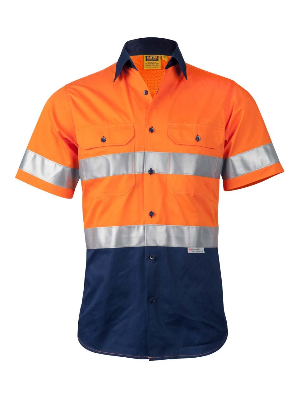 Mens Hi-Vis Cotton Twill Short Sleeve Shirt With Taping