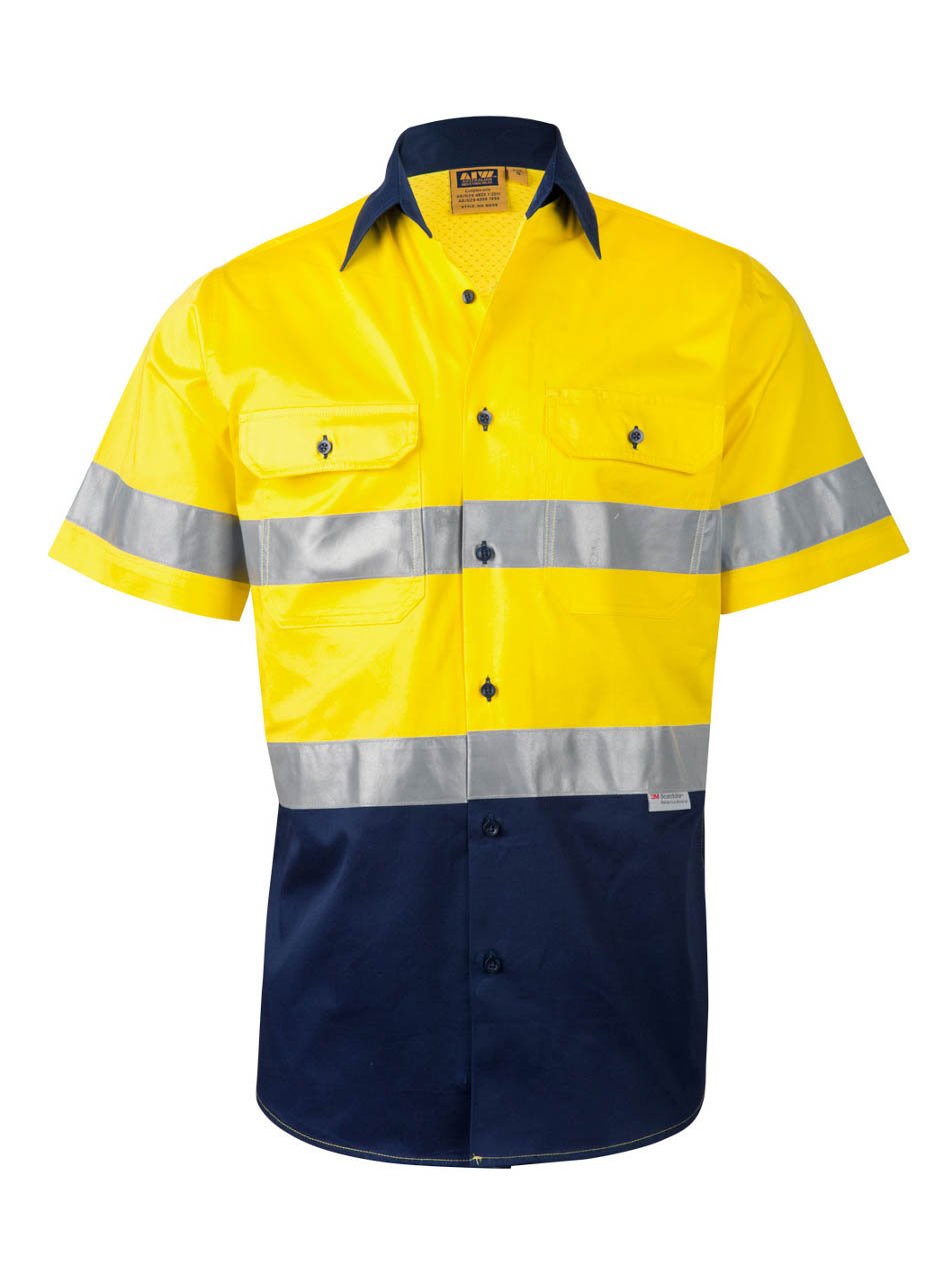 Mens Hi-Vis Cotton Twill Short Sleeve Shirt With Taping