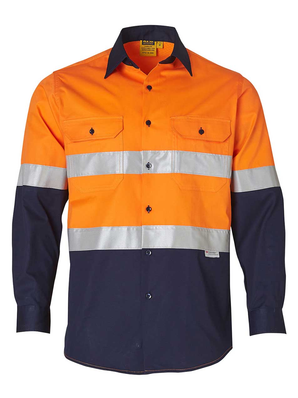 Mens Hi-Vis Cotton Twill Long Sleeve Shirt With Taping