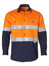 Mens Hi-Vis Cotton Twill Long Sleeve Shirt With Taping