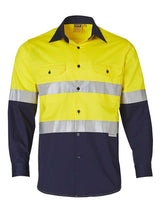 Mens Hi-Vis Cotton Twill Long Sleeve Shirt With Taping