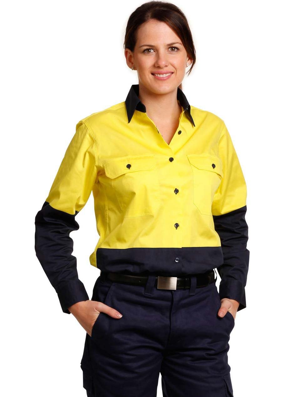 Ladies Hi-Vis Cotton Twill Long Sleeve Shirt