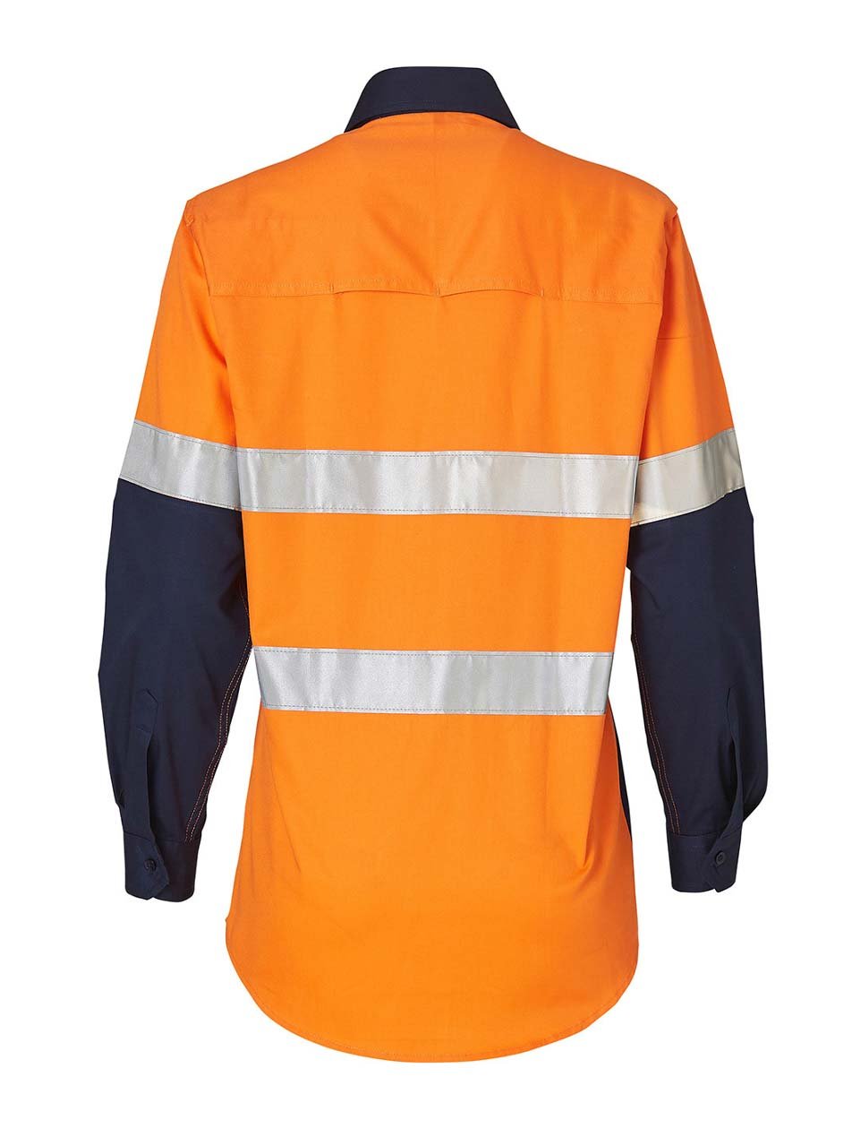 Ladies Hi-Vis Cotton Twill Long Sleeve Shirt With Taping