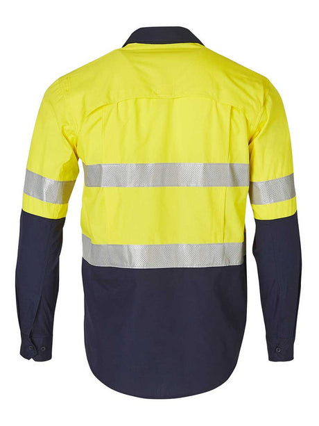 Mens Hi-Vis Cotton Ripstop Long Sleeve Shirt With Taping