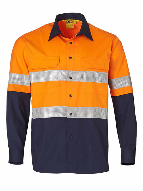 Mens Hi-Vis Cotton Ripstop Long Sleeve Shirt With Taping