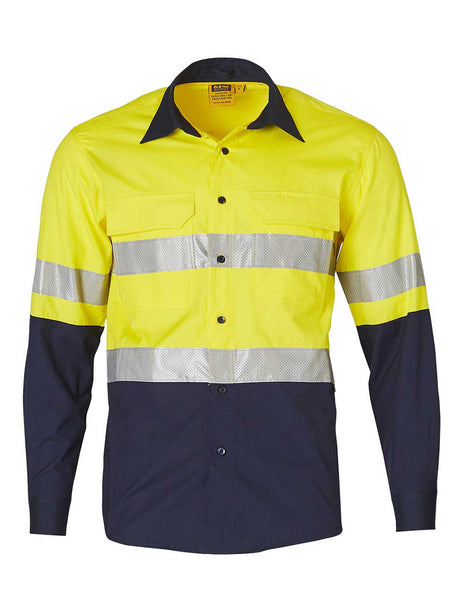 Mens Hi-Vis Cotton Ripstop Long Sleeve Shirt With Taping