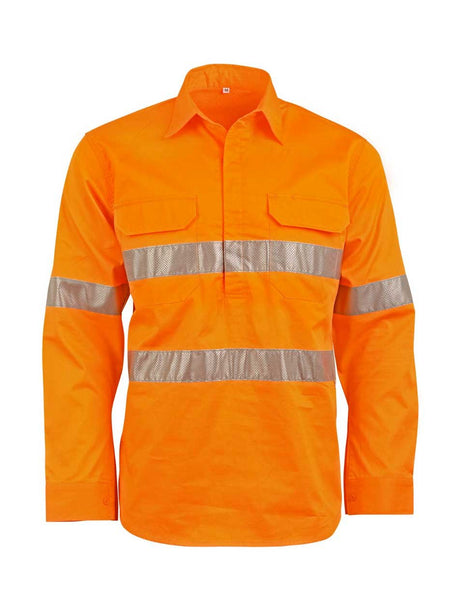 Unisex Hi-Vis Cool Breeze Closed Front Long Sleeve Work Shirt With Perforated Tape