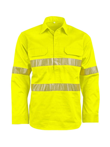 Unisex Hi-Vis Cool Breeze Closed Front Long Sleeve Work Shirt With Perforated Tape