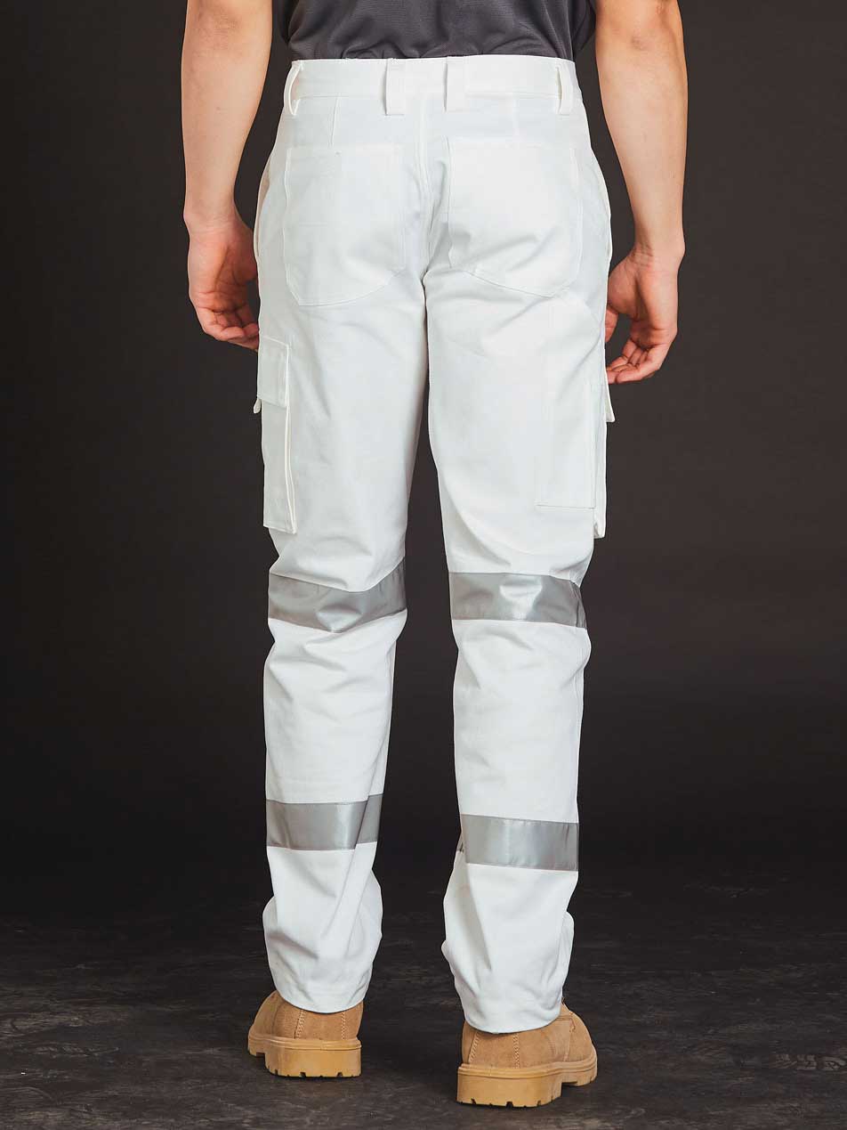 Mens White Safety Pants With Biomotion Tapes