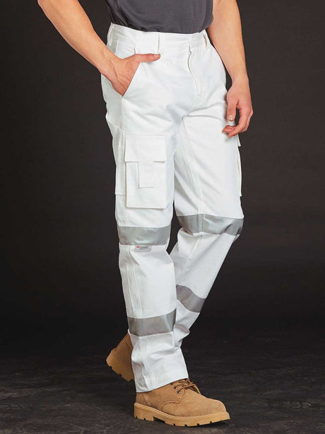 Mens White Safety Pants With Biomotion Tapes
