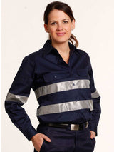 Ladies Cotton Drill Long Sleeve Shirt With Taping