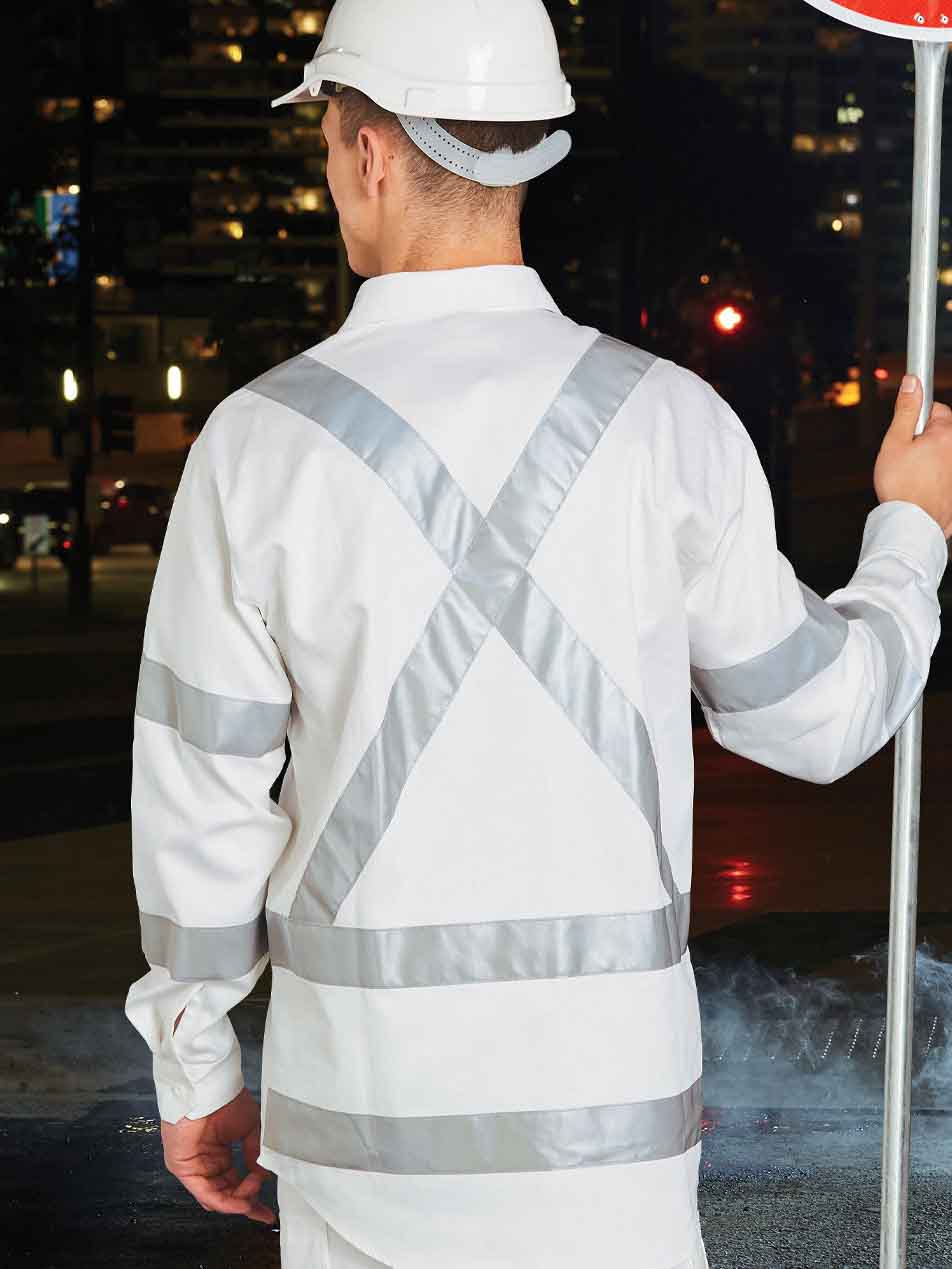 Mens White Safety Shirt with X Back Biomotion Tape