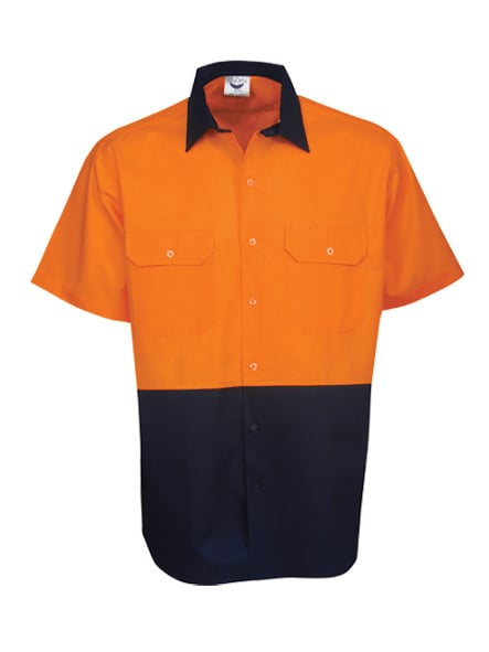 Hi Vis Short Sleeve Two Tone Cotton Twill Shirt