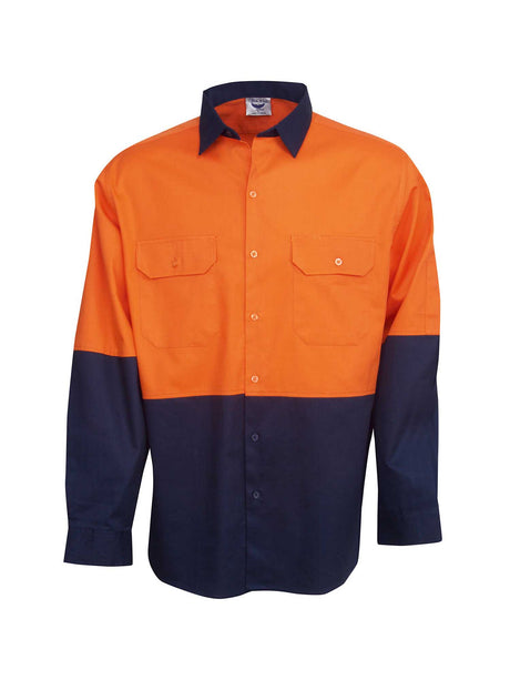 Hi Vis Long Sleeve Two Tone Cotton Drill Shirt