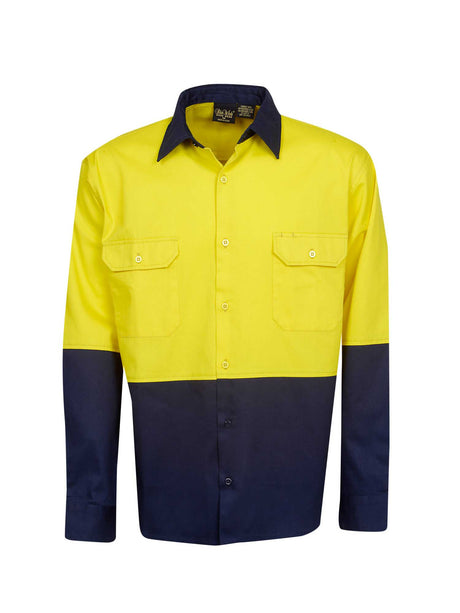 Hi Vis Long Sleeve Two Tone Cotton Drill Shirt