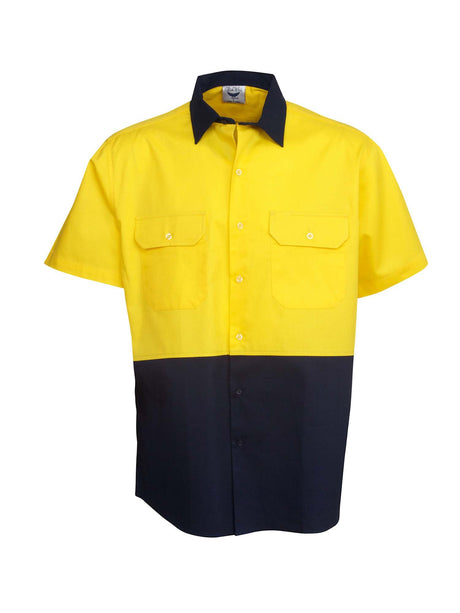 Hi Vis Short Sleeve Two Tone Cotton Drill Shirt