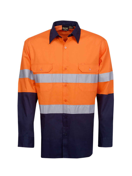 Hi Vis Long Sleeve Two Tone Cotton Twill Shirt With Taping