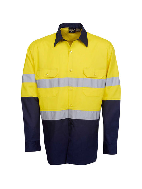 Hi Vis Long Sleeve Two Tone Cotton Twill Shirt With Taping