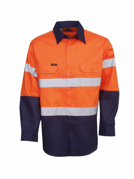 Hi Vis Long Sleeve Two Tone Cotton Drill Shirt With Taping